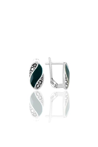 Söğütlü Silver Gümüş Yeşil Mineli Oval Markazit Taşlı Küpe Sgtl11178yesıl