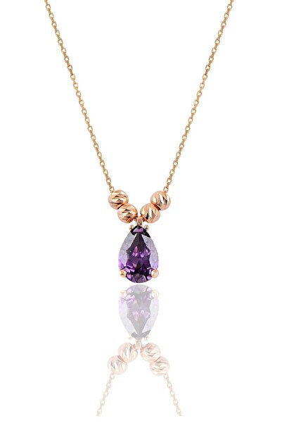 Söğütlü Silver Gümüş Rose Mor Taşlı Doricalı Damla Kolye Sgtl11140mor
