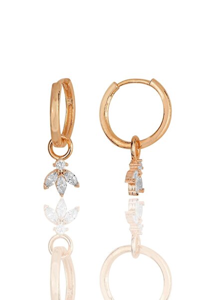 Söğütlü Silver Gümüş Rose Zirkon Üç Taşlı Lotus Çiçeği Küpe Sgtl11939rose