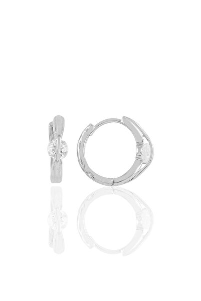 Söğütlü Silver Gümüş Rodyumlu Tasarım Tek Taşlı Halka Küpe