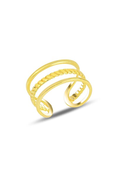 Söğütlü Silver Gümüş Altın Yaldızlı Ayarlamalı Eklem Yüzük Sgtl11681gold