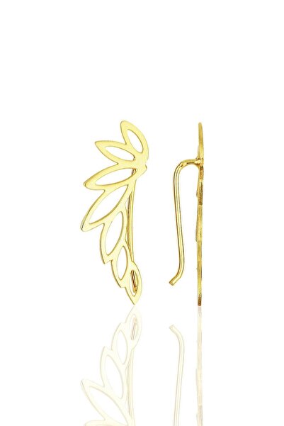 Söğütlü Silver Gümüş Altın Yaldızlı Tasarım Yaprak Küpe Sgtl11715gold