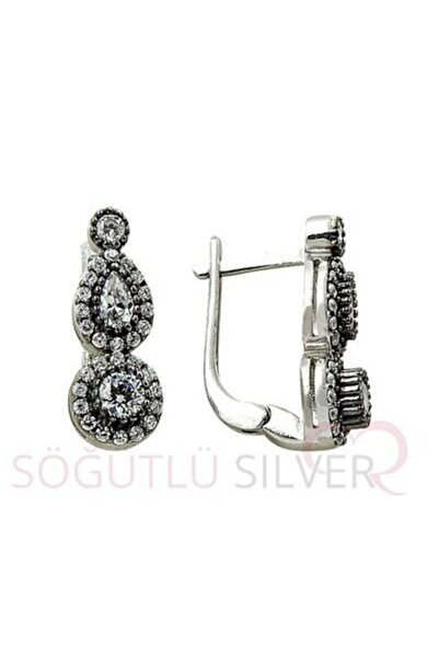 Söğütlü Silver Tria Damla Rodyumlu Elmas Montürlü Küpe