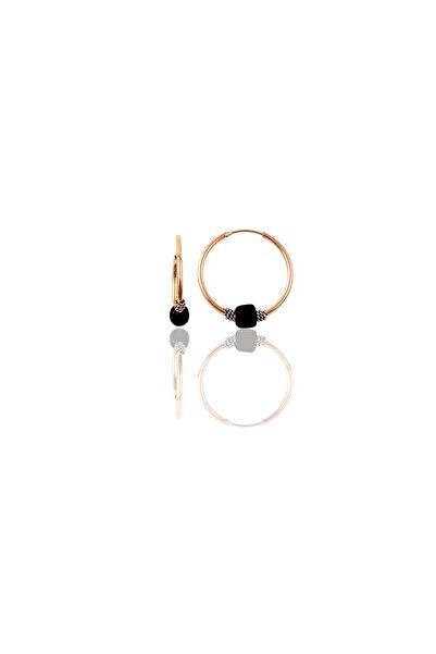 Söğütlü Silver Gümüş Rose 14 Mm Siyah Taşlı Halka Küpe Sgtl11274rose