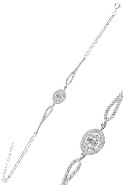Söğütlü Silver Gümüş Rodyumlu Oval Zirkon Baget Taşlı Bileklik. Sgtl10740rodaj