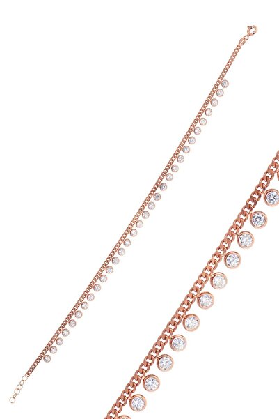 Söğütlü Silver Gümüş Rose Zirkon  Taşlı  Gurmet Zincirli Halhal