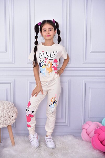 LİLLYPİCCA GIRL'S BLUEY PATTERNED COTTON COMBED TOP SET