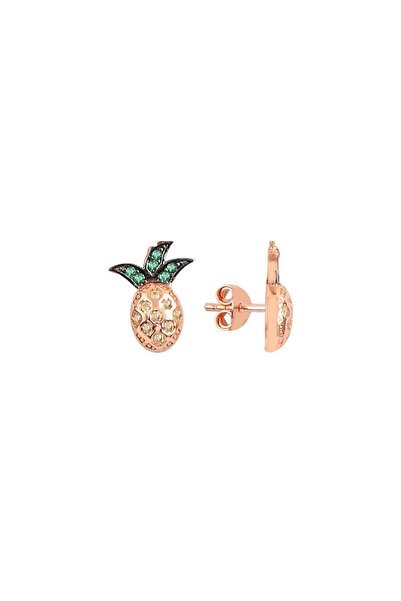 Söğütlü Silver Gümüş Rose Zirkon Taşlı Ananas Küpe Sgtl10559rose