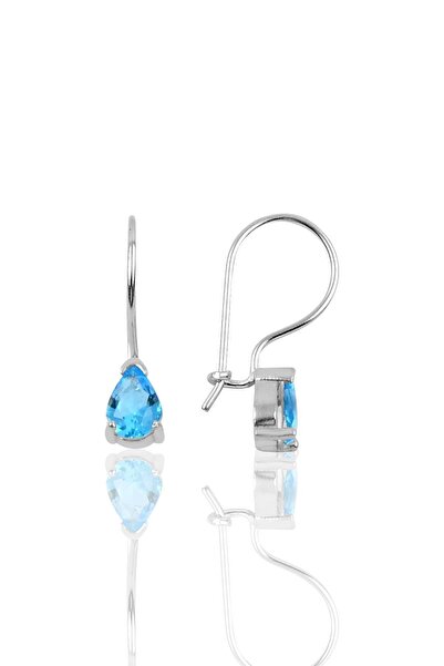 Söğütlü Silver Gümüş Akuamarin Taşlı Damla Modeli Çengelli Küpe Sgtl10119akua