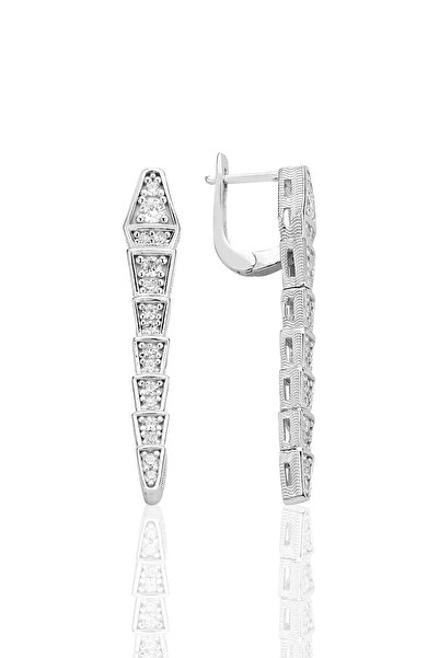 Söğütlü Silver Gümüş rodyumlu zirkon taşlı özel tasarım hareketli yılan küpe SGTL12537RODAJ