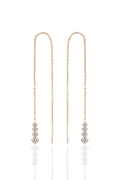 Söğütlü Silver Gümüş Rose Işıltılı Gümüş Zincir Küpe Sgtl10418rose