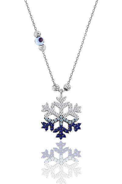 Söğütlü Silver Gümüş Rodyumlu Zirkon Taşlı Nazar Boncuklu Kar Tanesi Kolye Sgtl11662rodaj