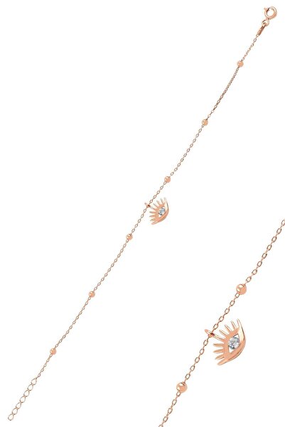 Söğütlü Silver Gümüş Rose Top Top Zincirli Kirpikli Göz Bileklik Sgtl10397rose