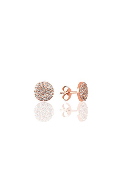 Söğütlü Silver Gümüş Rose Zirkon Taşlı Yuvarlak Küpe Sgtl10816rose