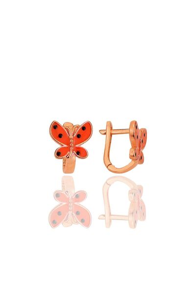 Söğütlü Silver Gümüş rose kırmızı mineli kelebek çocuk küpesi SGTL12367ROSE