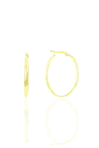 Söğütlü Silver Gümüş altın yaldızlı oval şarnel halka küpe  SGTL12509GOLD