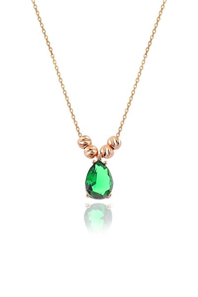 Söğütlü Silver Gümüş Rose Kök Zümrüt Taşlı Dorica Damla Kolye Ve Çivi Modeli Küpe Seti