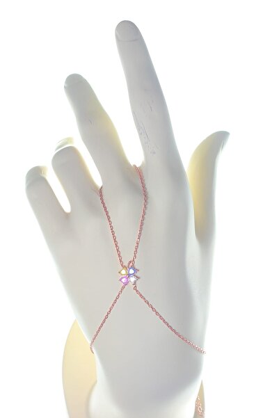 Söğütlü Silver Kadın Gümüş Rose Renkli Taşlı Yonca Modeli Şahmeran SGTL9421
