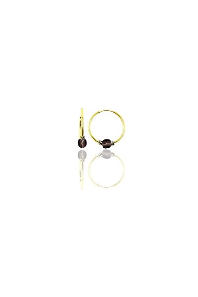 Söğütlü Silver Gümüş Altın Yaldızlı 12 Mm Mini Açık Kahverengi Taşlı Halka Kü...