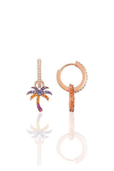 Söğütlü Silver Gümüş Rose Zirkon Taşlı Palmiye Küpe Sgtl10262plm