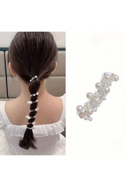 Âlâ Atelier White Pearl Beaded Spring Spiral Buckle Pasta