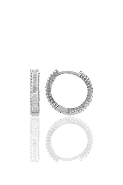 Söğütlü Silver Gümüş Rodyumlu Baget Taşlı Tamtur Halka Küpe Sgtl11365rodaj