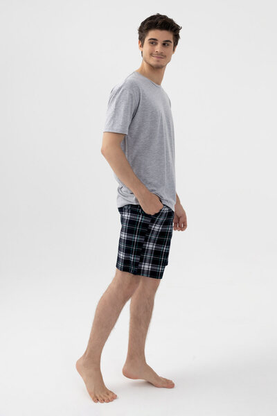 koza iç giyim Erkek Gri Melanj Alt Desenli Şortlu Pijama Takımı