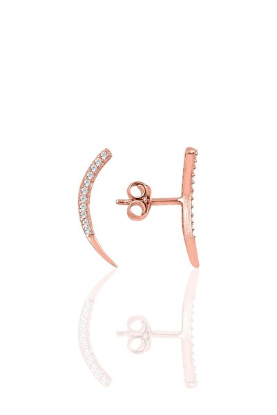 Söğütlü Silver Kadın Gümüş Rose Zirkon Taşlı Ay Modeli Küpe Sgtl9936rose