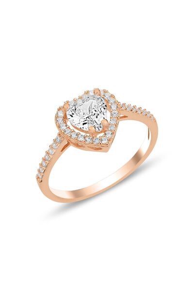 Söğütlü Silver Gümüş rose zirkon taşlı pırlanta montürlü Kalp modeli yüzük SG...