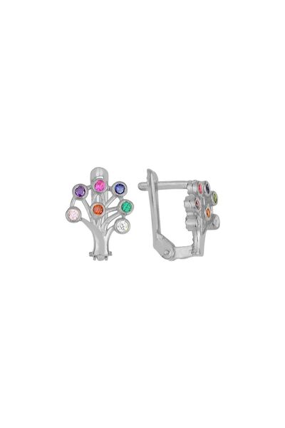 Söğütlü Silver Gümüş, Renkli Taşlı J Model Hayat Ağacı Küpe Sgtl11634rodaj