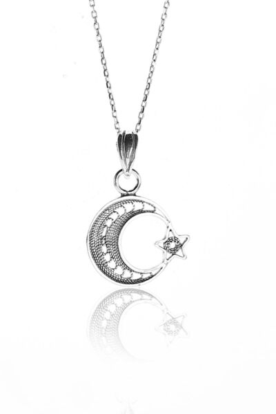 Söğütlü Silver Kadın Gümüş Oksitli Telkari Modeli Ayyıldız Kolye SGTL9333
