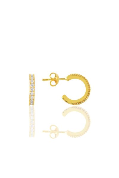 Söğütlü Silver Gümüş Altın Yaldızlı Zirkon Taşlı 13 Mm Tamtur Halka Küpe