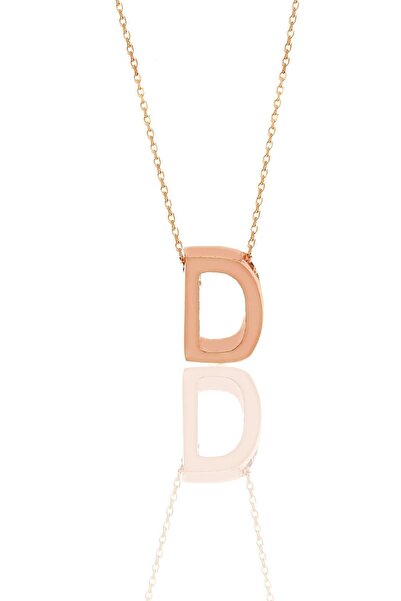 Söğütlü Silver Gümüş Rose Üç Boyutlu Minimal D Harf Kolye Sgtl11182d