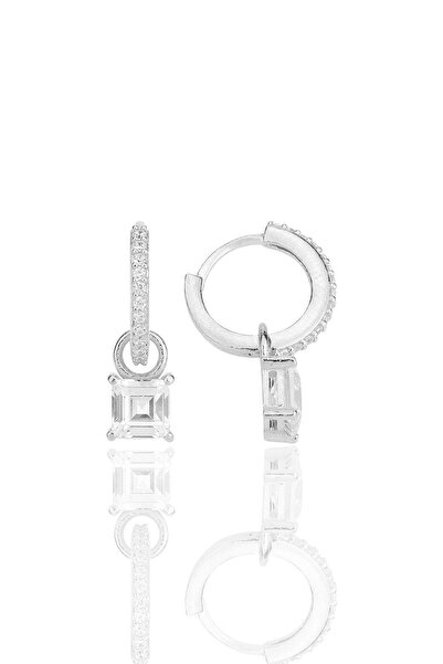 Söğütlü Silver Gümüş rodyumlu baget kesim zirkon taşlı halka küpe SGTL12250RODAJ