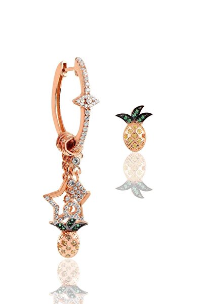 Söğütlü Silver Gümüş Rose Ananas Modeli Şans Küpe Sgtl10669rose