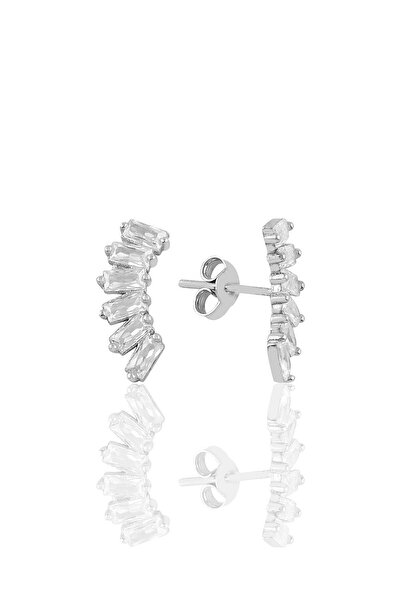 Söğütlü Silver Gümüş Rodyumlu Altı Baget Taşlı Küpe Sgtl10760rodaj