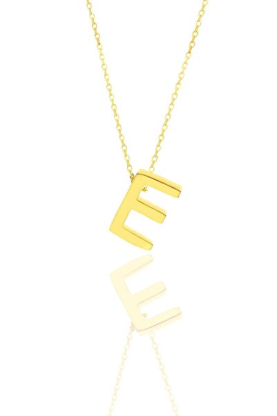 Söğütlü Silver Gümüş Altın Yaldızlı Üç Boyutlu Minimal E Harf Kolye Sgtl11180e