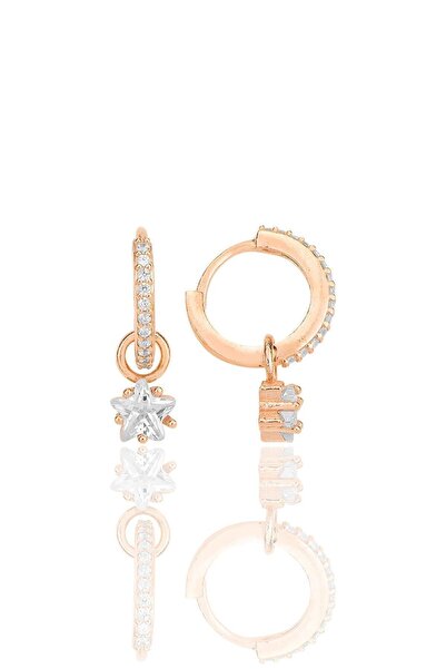 Söğütlü Silver Gümüş rose yıldız kesim zirkon taşlı halka küpe SGTL12251ROSE