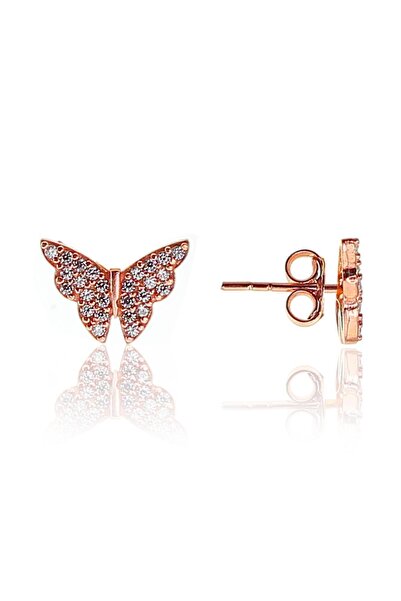 Söğütlü Silver Gümüş Rose Zirkon Taşlı Kelebek Küpe Sgtl9376