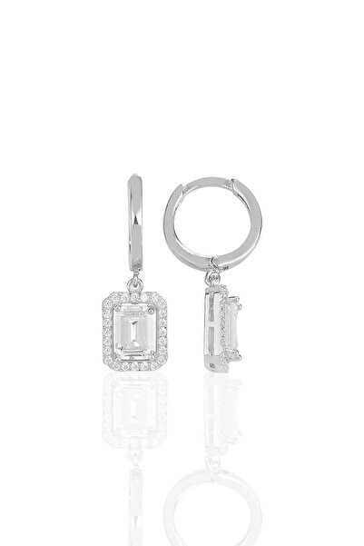 Söğütlü Silver Gümüş Rodyumlu Pırlanta Montür Baget Taşlı Sallantılı Küpe Sgtl11499rodaj