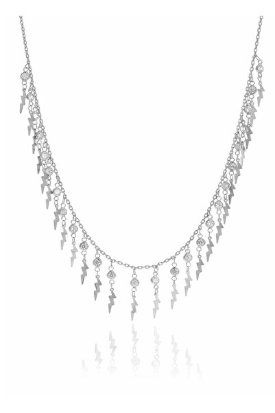 Söğütlü Silver Gümüş Rodyumlu Zirkon Taşlı Şimşek Kolye Sgtl10483rodaj