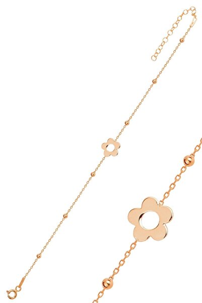 Söğütlü Silver Gümüş Rose Top Top Zincirli Çiçek Bileklik Sgtl11863rose