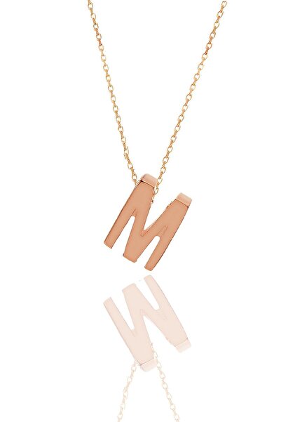 Söğütlü Silver Gümüş Rose Üç Boyutlu Minimal M Harf Kolye Sgtl11182m