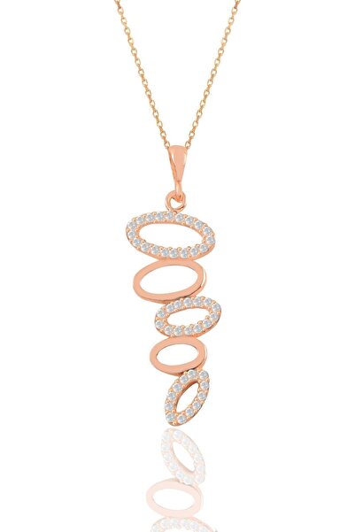 Söğütlü Silver Gümüş Rose Zirkon Taşlı Olimpiyat Kolye Sgtl11199rose