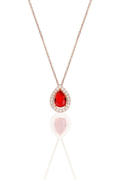 Söğütlü Silver Gümüş Rose Kırmızı Taşlı Damla Modeli Kolye Sgtl11513kırmızı