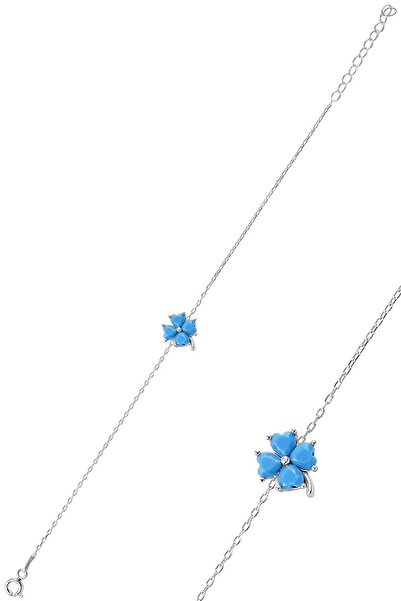 Söğütlü Silver Gümüş Turkuaz Taş Yonca Modeli Bileklik Sgtl10091turkuaz