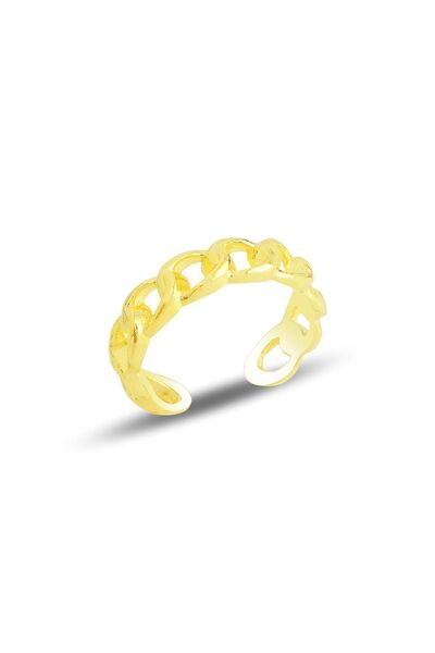 Söğütlü Silver Gümüş Altın Yaldızlı Ayarlamalı Zincir Modeli Eklem Yüzük Sgtl...