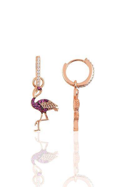 Söğütlü Silver Gümüş Rose Zirkon Taşlı Flamingo Küpe Sgtl10262flm