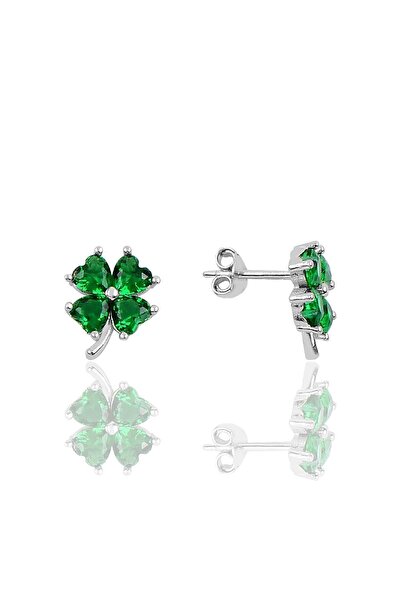 Söğütlü Silver Gümüş Yonca Modeli Yeşil Taşlı Küpe Sgtl10067ysl