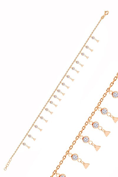 Söğütlü Silver Gümüş Rose Zirkon Taşlı Çift Sıra Üçgen Pullu Halhal